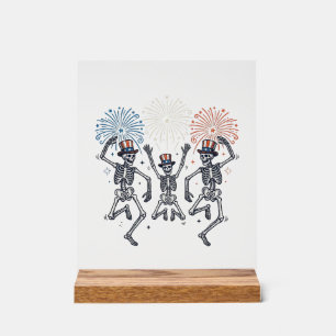 Patriotic Dancing Skeleton Fireworks Vintage Shirt Acrylic Sign