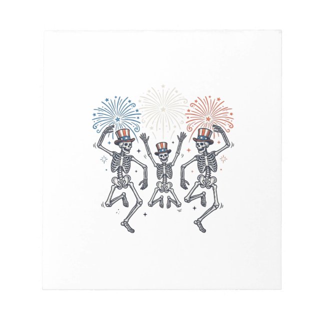 Patriotic Dancing Skeleton Fireworks Vintage Shirt Notepad (Front)