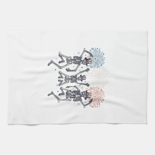 Patriotic Dancing Skeleton Fireworks Vintage Shirt Tea Towel