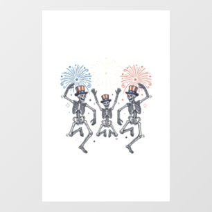 Patriotic Dancing Skeleton Fireworks Vintage Shirt Window Cling