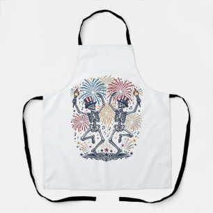 Patriotic Dancing Skeletons Fireworks 4th of July Apron