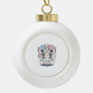Patriotic Dancing Skeletons Fireworks 4th of July Ceramic Ball Christmas Ornament
