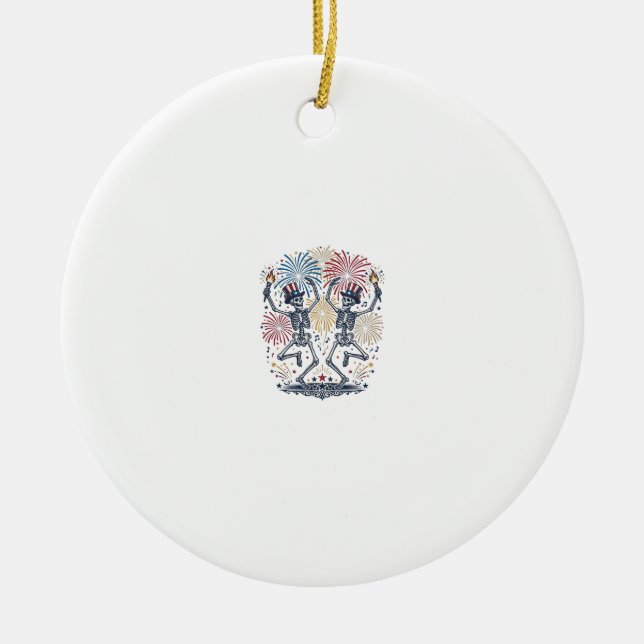 Patriotic Dancing Skeletons Fireworks 4th of July  Ceramic Tree Decoration (Front)