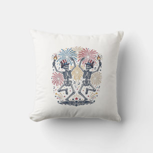 Patriotic Dancing Skeletons Fireworks 4th of July Cushion