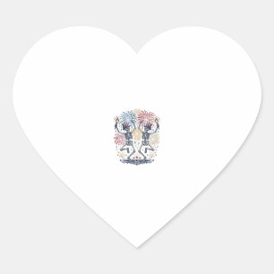 Patriotic Dancing Skeletons Fireworks 4th of July Heart Sticker