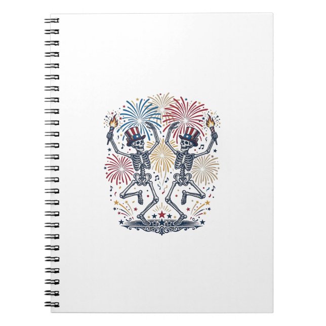 Patriotic Dancing Skeletons Fireworks 4th of July  Notebook (Front)