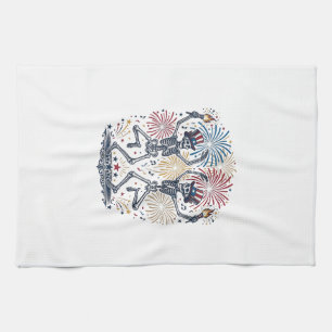 Patriotic Dancing Skeletons Fireworks 4th of July Tea Towel