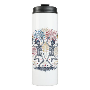 Patriotic Dancing Skeletons Fireworks 4th of July Thermal Tumbler