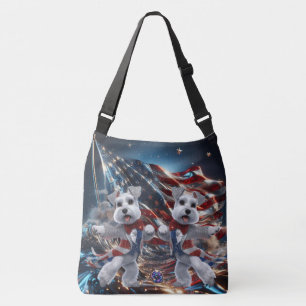 Patriotic Dancing White Miniature Schnauzers  Crossbody Bag