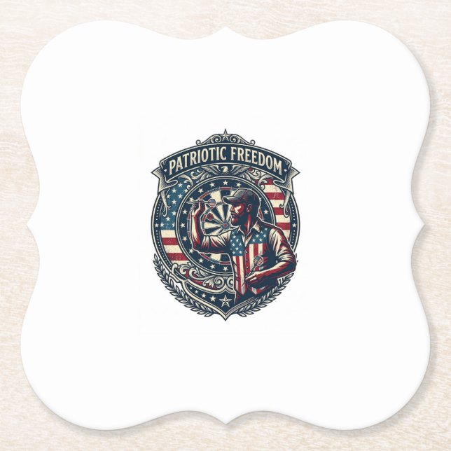Patriotic Dart Player Vector Graphic Tee Paper Coaster (Front)