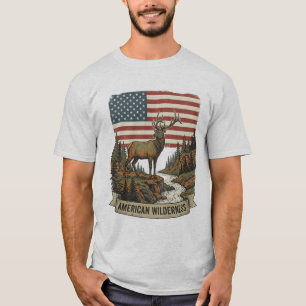 Patriotic Deer American Wilderness Independence T-Shirt