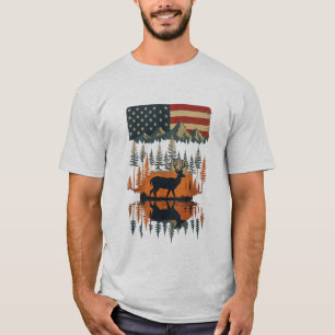 Patriotic Deer American Wilderness Independence T-Shirt