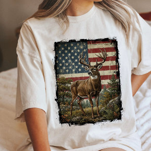Patriotic Deer Buck American Flag Hunter Gift Tri-Blend Shirt