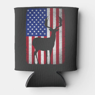 Patriotic Deer Hunting Hunter Dad American Flag Can Cooler