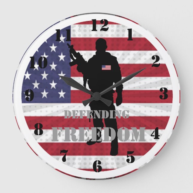 Patriotic Defending Freedom American flag Large Clock (Front)