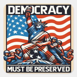 Patriotic Democracy Harris Red White Blu Flag 2024 Square Sticker