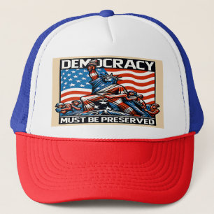 Patriotic Democracy Harris Red White Blu Flag 2024 Trucker Hat