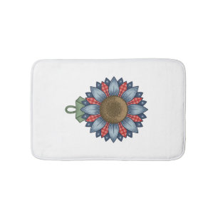 Patriotic Denim Sunflower Ornament Vintage Bath Mat