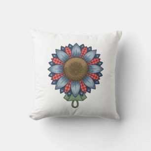 Patriotic Denim Sunflower Ornament Vintage Cushion