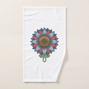 Patriotic Denim Sunflower Ornament Vintage Hand Towel