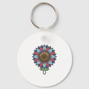 Patriotic Denim Sunflower Ornament Vintage Key Ring