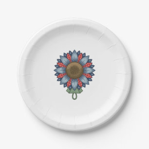 Patriotic Denim Sunflower Ornament Vintage Paper Plate