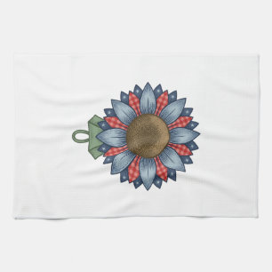Patriotic Denim Sunflower Ornament Vintage Tea Towel
