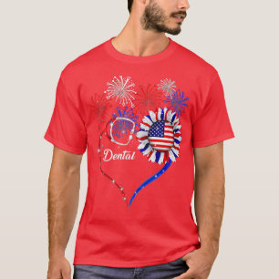 Patriotic Dental 4th Of July American Flag Sunflow T-Shirt