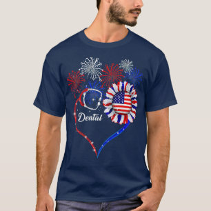 Patriotic Dental 4th Of July American Flag Sunflow T-Shirt