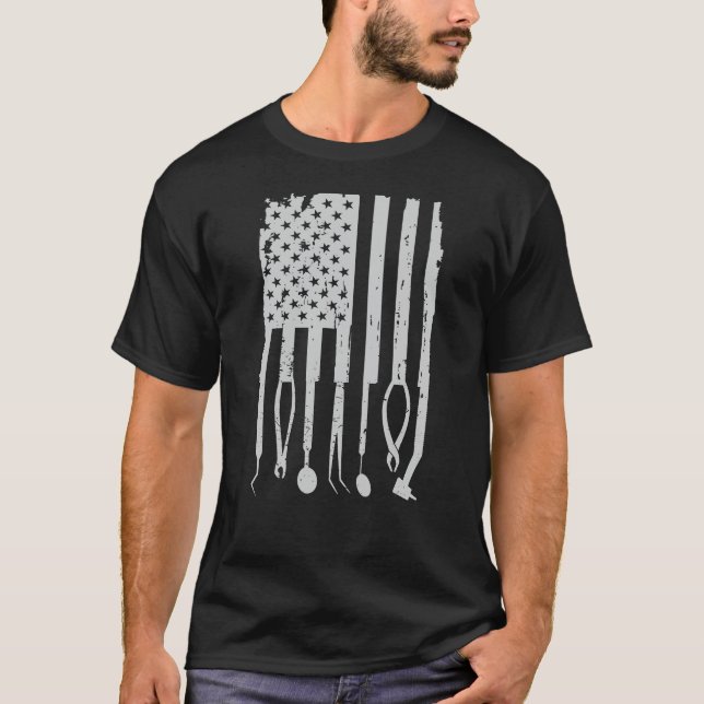 Patriotic Dentist Dental Hygienist American Flag T-Shirt (Front)