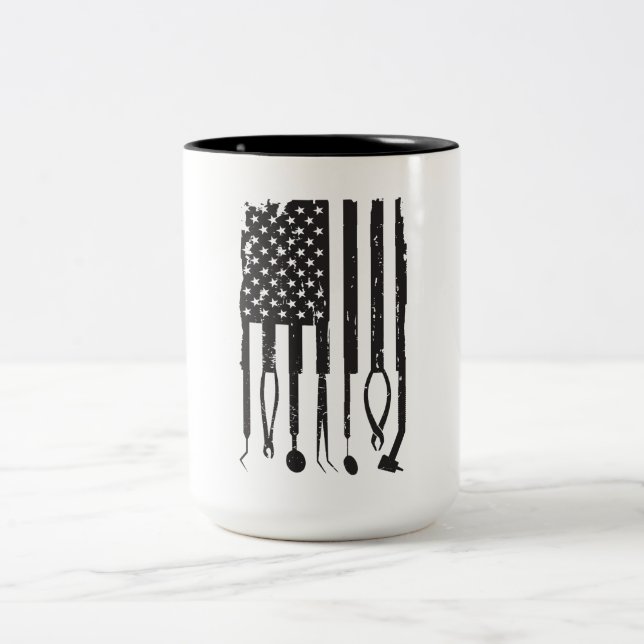 Patriotic Dentist Dental Hygienist American Flag Two-Tone Coffee Mug (Center)