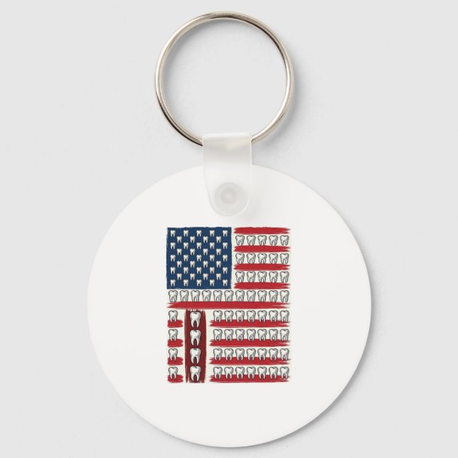 Patriotic Dentist Tooth Flag Key Ring (Front)