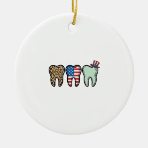 Patriotic Dentist Tooth Vintage Leopard Shirt Desi Ceramic Tree Decoration