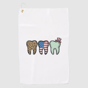 Patriotic Dentist Tooth Vintage Leopard Shirt Desi Golf Towel