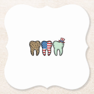 Patriotic Dentist Tooth Vintage Leopard Shirt Desi Paper Coaster