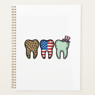 Patriotic Dentist Tooth Vintage Leopard Shirt Desi Planner