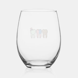 Patriotic Dentist Tooth Vintage Leopard Shirt Desi Stemless Wine Glass