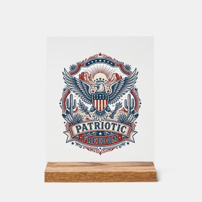 Patriotic Desert Southwest Pride Vector Graphic Te Acrylic Sign (Front)