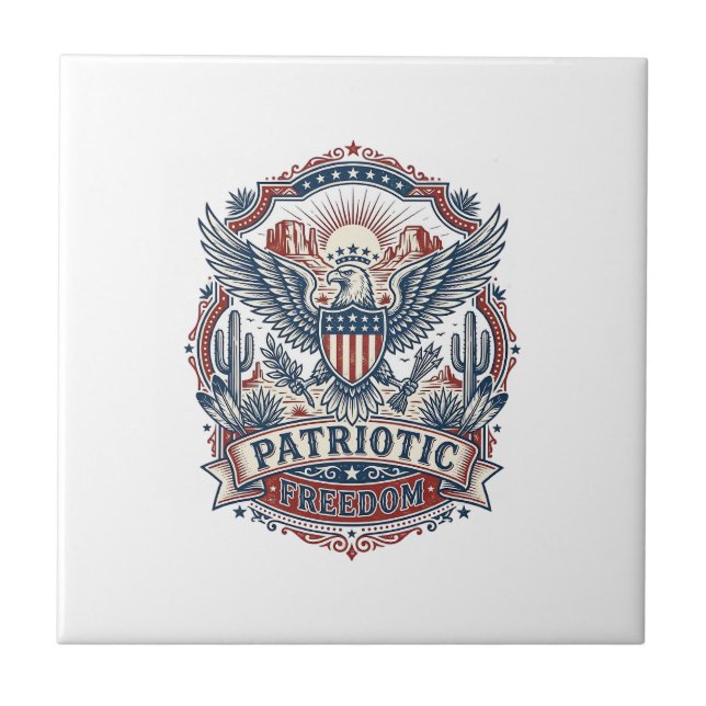 Patriotic Desert Southwest Pride Vector Graphic Te Tile (Front)