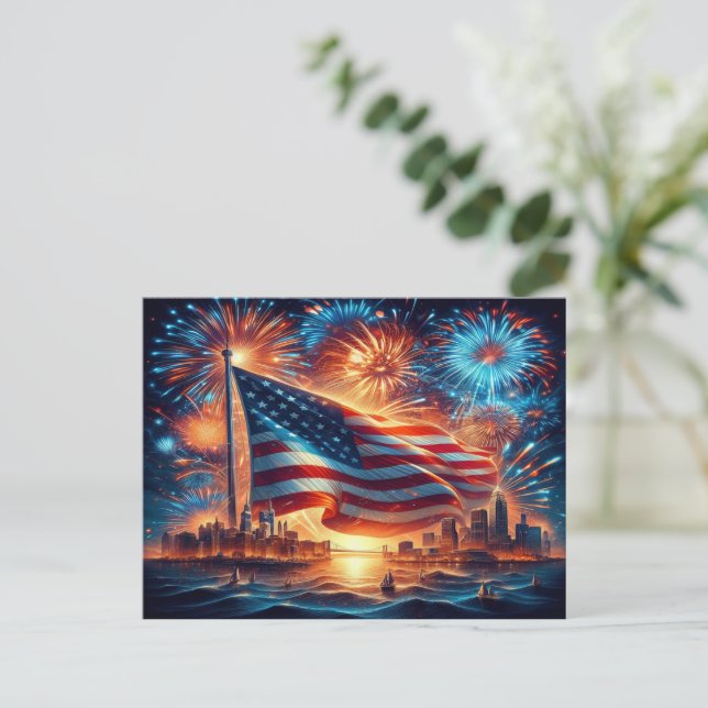 Patriotic design with American flag and New York Holiday Postcard (Standing Front)