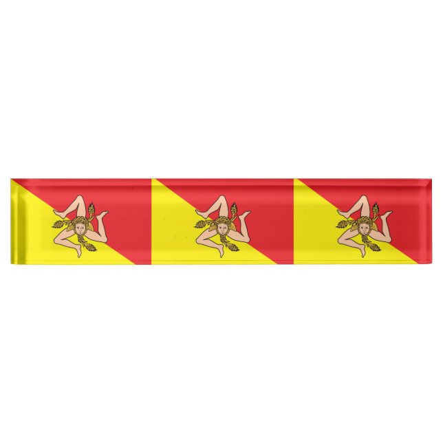 Patriotic desk nameplate with Flag of Sicily (Front)
