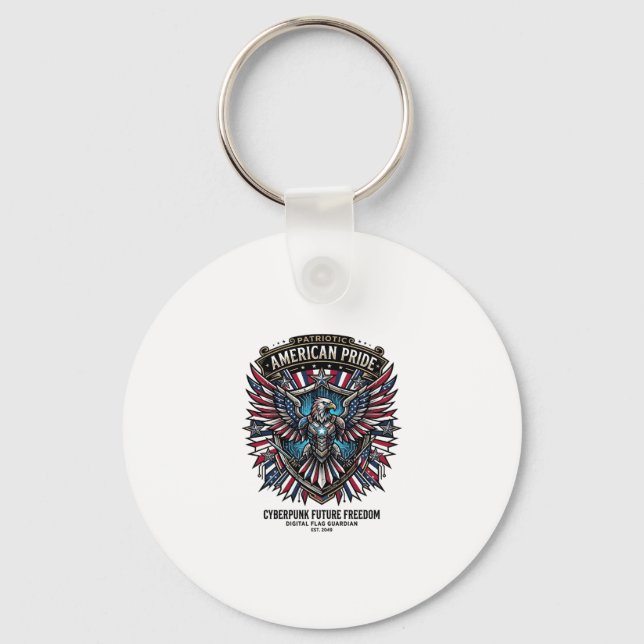 Patriotic Digital Flag Guardian Cyberpunk Future F Key Ring (Front)