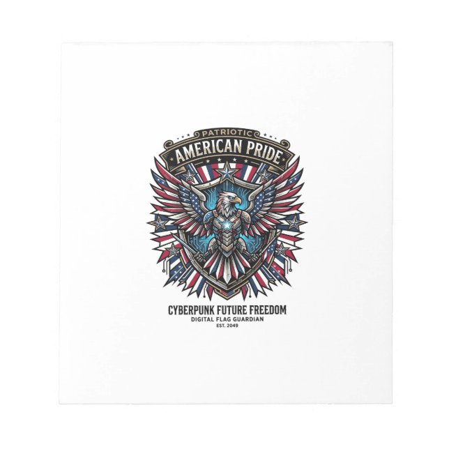 Patriotic Digital Flag Guardian Cyberpunk Future F Notepad (Front)