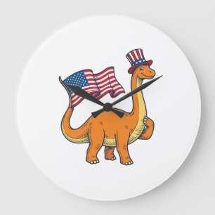Patriotic Dinosaur Flag Vintage Engraving Shirt_1 Large Clock