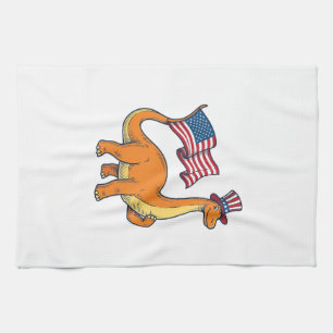 Patriotic Dinosaur Flag Vintage Engraving Shirt_1 Tea Towel