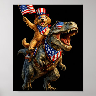 Patriotic Dinosaur Goldendoodle 4th Of July Poster