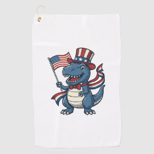 Patriotic Dinosaur Vintage Vector Shirt Design_1 Golf Towel