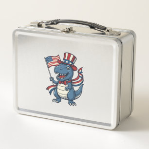 Patriotic Dinosaur Vintage Vector Shirt Design_1 Metal Lunch Box
