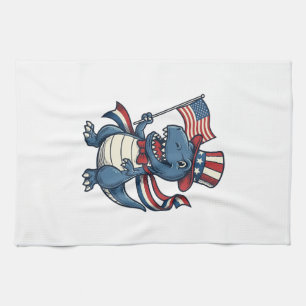 Patriotic Dinosaur Vintage Vector Shirt Design_1 Tea Towel