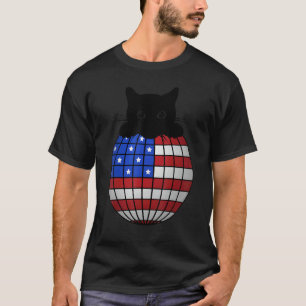Patriotic Disco Ball American Flag Black Cat Disco T-Shirt